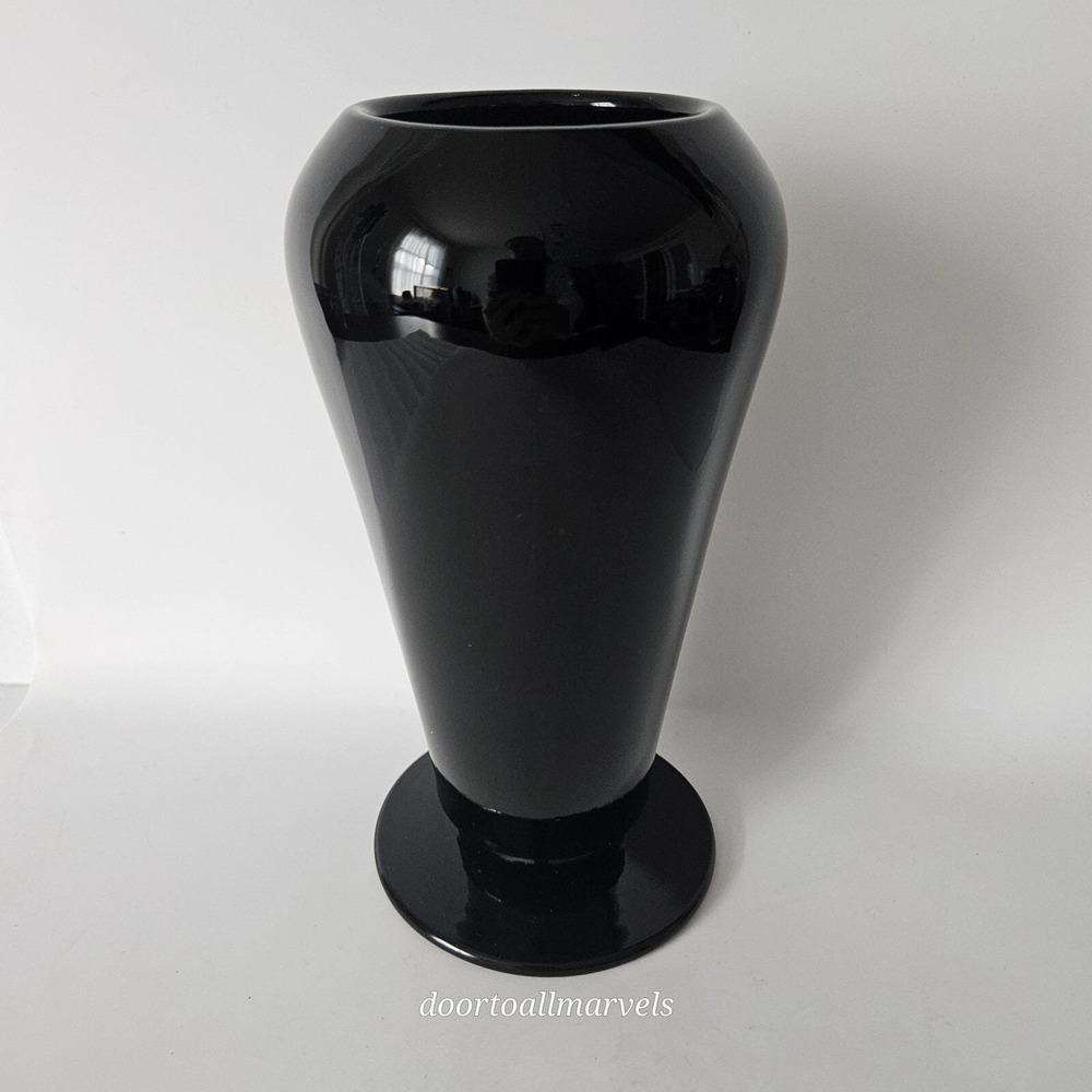 VTG Tiffin US Glass Black Glass Art Deco Vase Cupped Dahlia #151  7.75"H